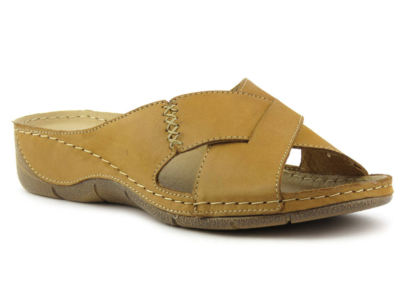 Wygodne klapki damskie ze skrzyżowanymi paskami - HELIOS Komfort 229, brązowe