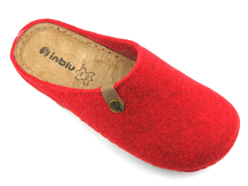 Filcowe kapcie damskie na korkowej podeszwie - Inblu DK-08, czerwone