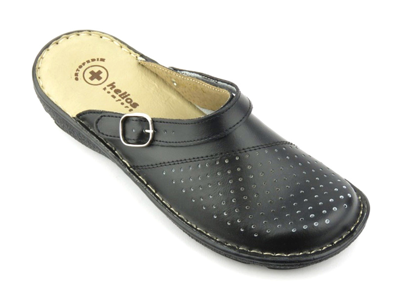 Skórzane klapki damskie polskiej marki Helios Komfort 654, czarne