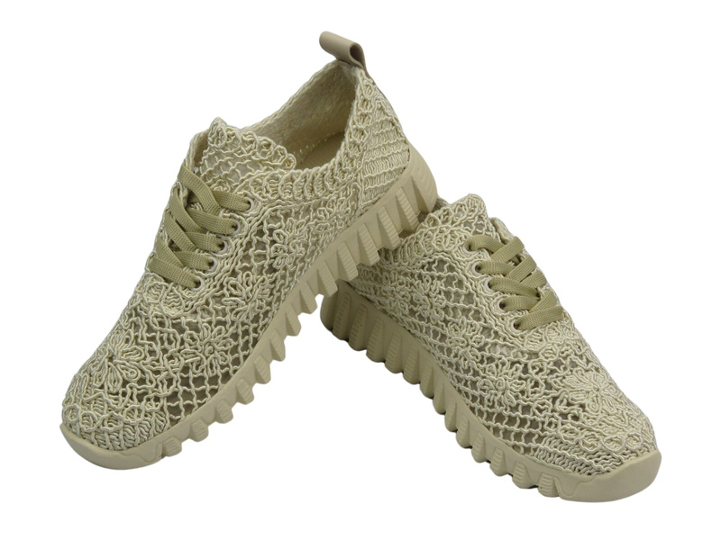 Koronkowe sportowe półbuty damskie - Nika Komfort H1982, beżowe