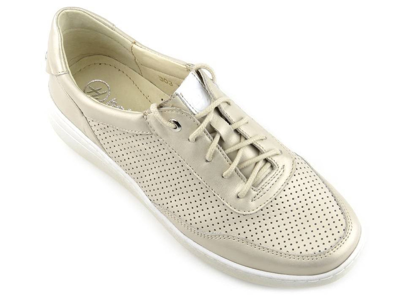Skórzane sneakersy damskie na platformie - HELIOS Komfort 303, złote