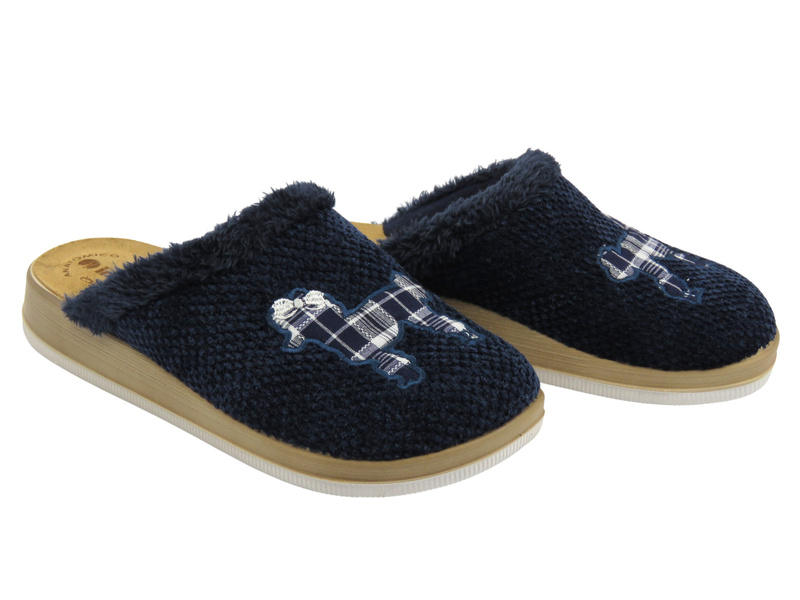 Miękkie kapcie damskie ze skórzaną wkładką granatowe Inblu CT-42