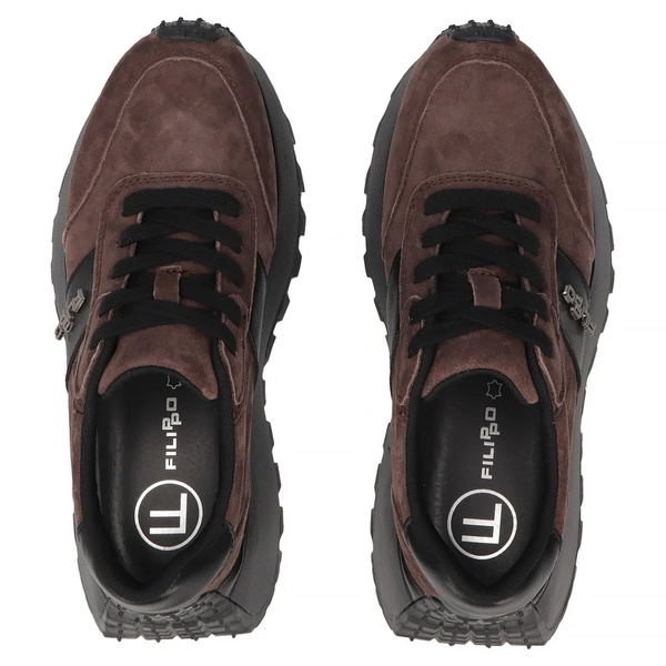 Damskie sneakersy skórzane zamszowe Filippo DP6785/26 ciemnobrązowe – wygodne półbuty na grubej podeszwie