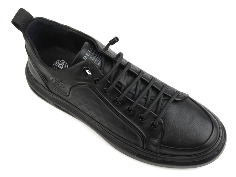 Skórzane sneakersy męskie - JOHN DOUBARE 7VJ01, czarne