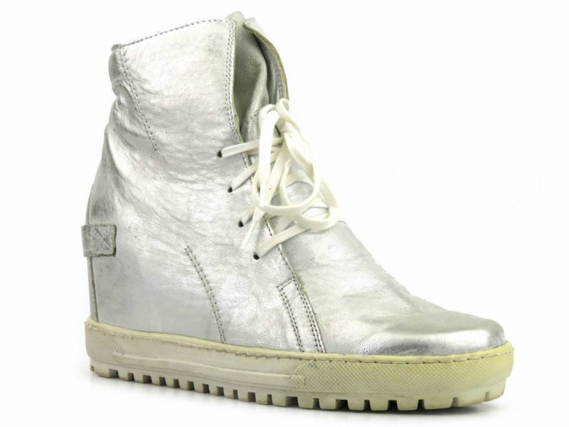 Sneakersy, botki damskie na ukrytym koturnie - Eksbut 3975, srebrne