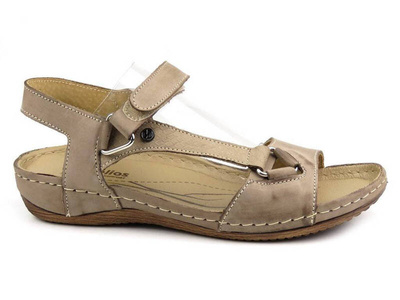 Skórzane sandały damskie polskiej marki HELIOS Komfort 249, beżowe