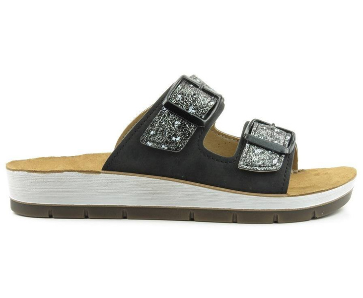 Klapki damskie ze wzorzystymi paskami - INBLU CP-10, czarne