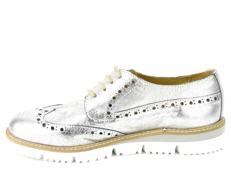 Skórzane brogsy damskie Venezia F602, srebrne