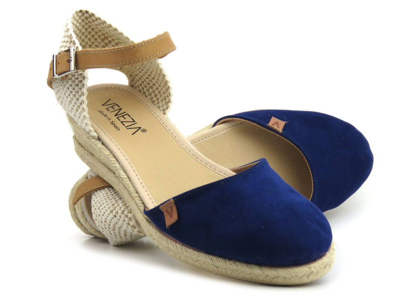 Sandały, espadryle damskie na koturnie - VENEZIA 230803, granatowe