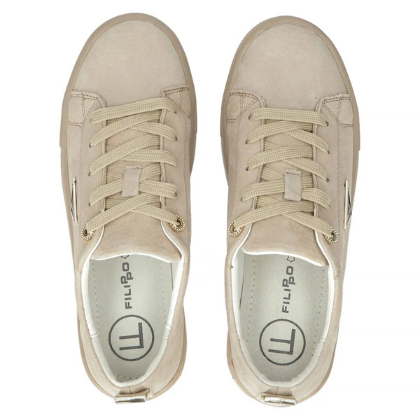 Skórzane sneakersy damskie na platformie - Filippo DP3533/24, beżowe
