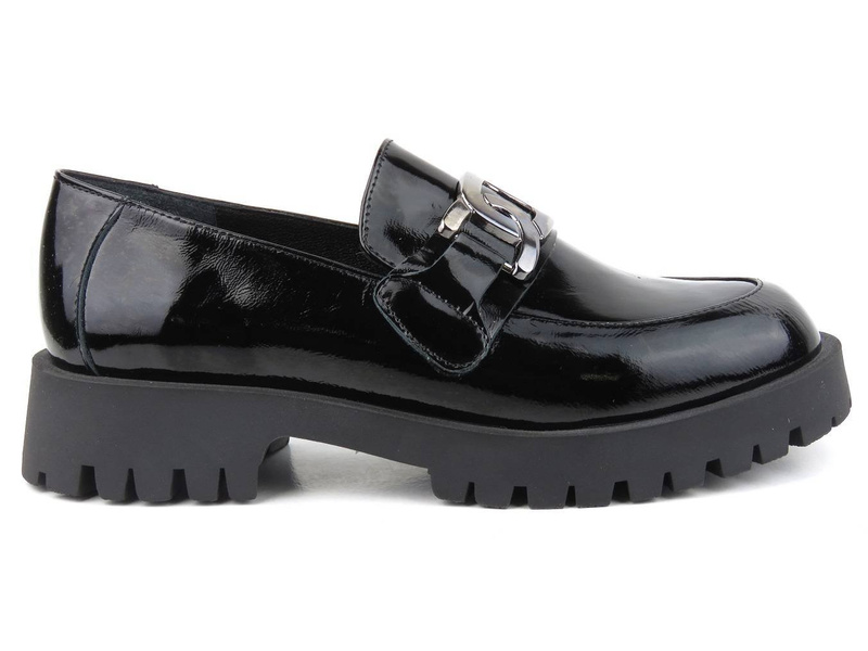 Lakierowane lordsy damskie na traperowej podeszwie - VENEZIA 0010276R658, czarne