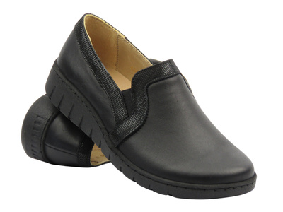 Skórzane półbuty damskie wsuwane czarne Helios Komfort 430