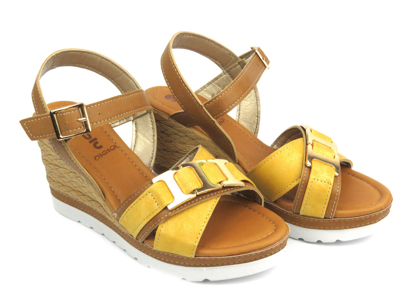 Sandały damskie na koturnie - INBLU FG-39, camel