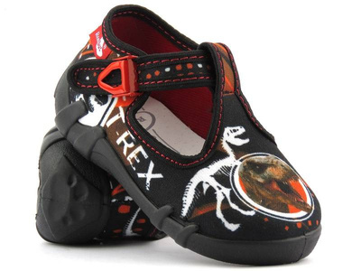 Sandały dziecięce zabudowane - RenBut 102P-1162, czarne z dinozaurem