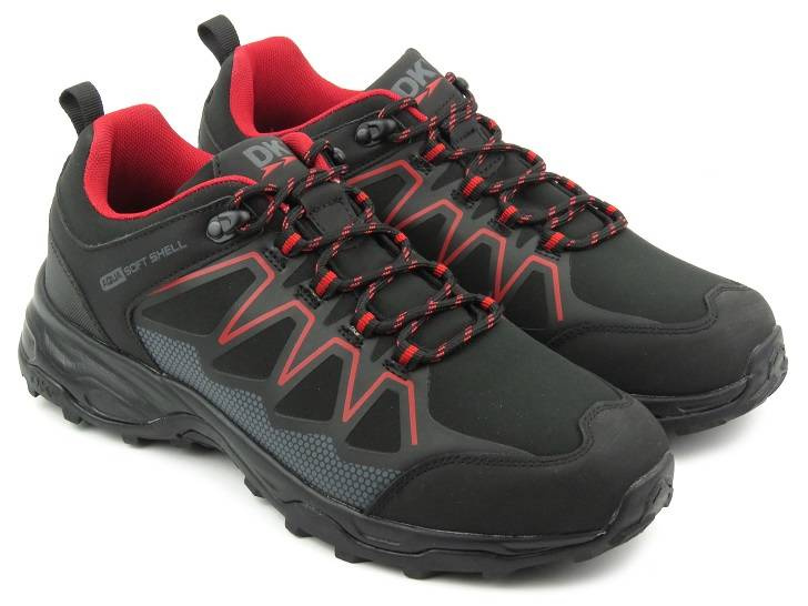 Trekkingi męskie przed kostkę - DK Soft Shell 1068, czarne z czerwienią