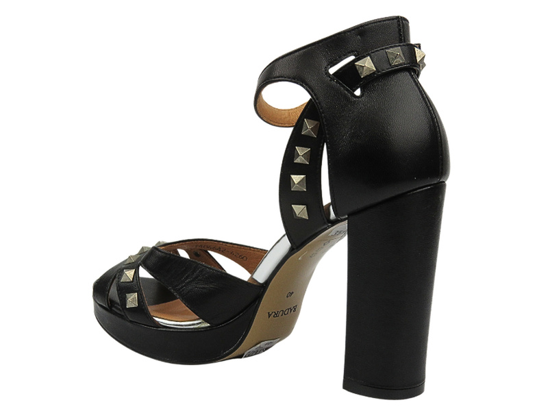 Skórzane Sandały Damskie Na Obcasie - Badura 4642-69 Czarne Na Zamek