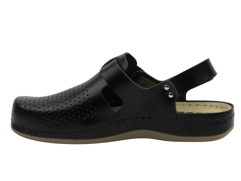 Skórzane Klapki Damskie Leon 951, czarne