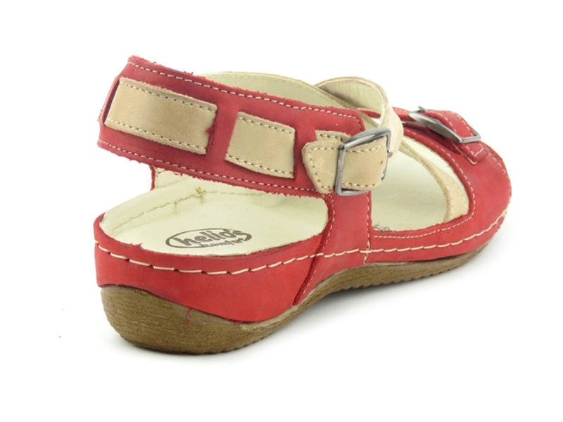 Skórzane sandały damskie polskiej marki Helios Komfort 215, czerwone