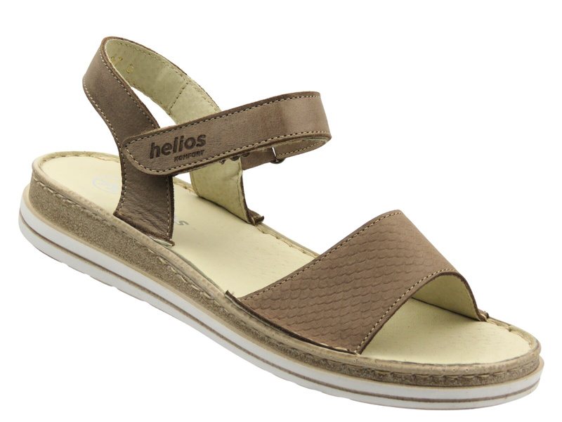 Skórzane sandały damskie na rzep beżowe Helios Komfort 127