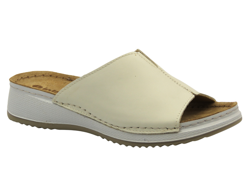 Skórzane klapki damskie beżowe INBLU SD-4KU