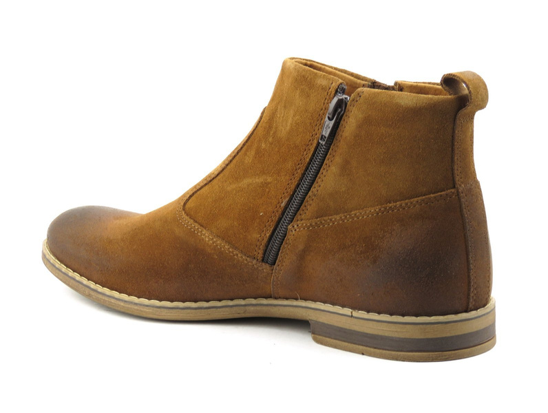 Skórzane botki męskie z suwakiem - Riko 859, rude