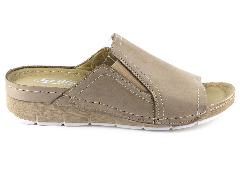 Wygodne, miękkie klapki damskie skórzane - HELIOS Komfort 260, beżowe