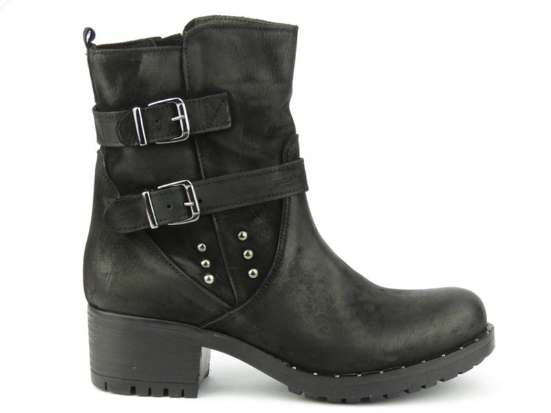 Skórzane botki damskie w stylu rockowym - Venezia 5223, czarne