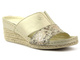 Skórzane klapki damskie na koturnie - HELIOS Komfort 295, złote