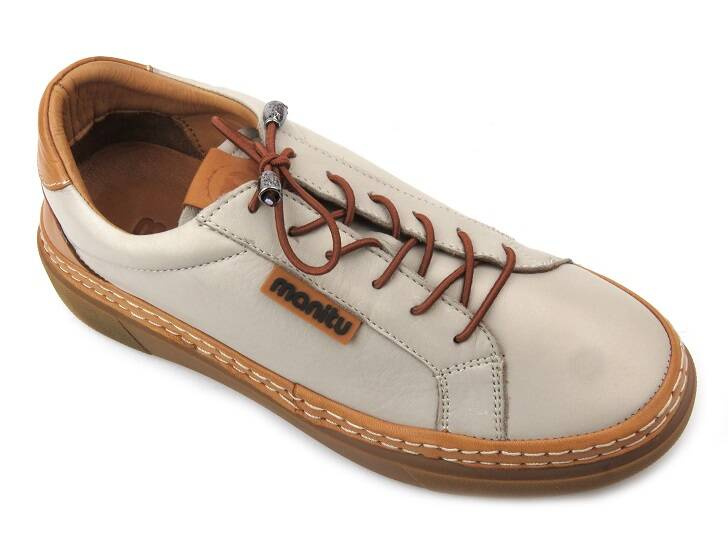 Komfortowe półbuty damskie skórzane - MANITU 850106-09, beżowe