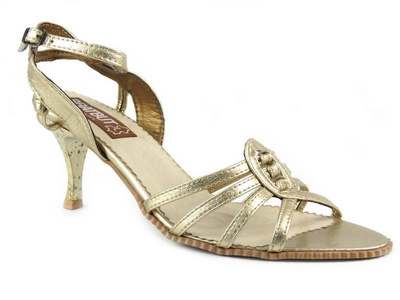 Skórzane sandały damskie na szpilce - Bratbut S-1, złote