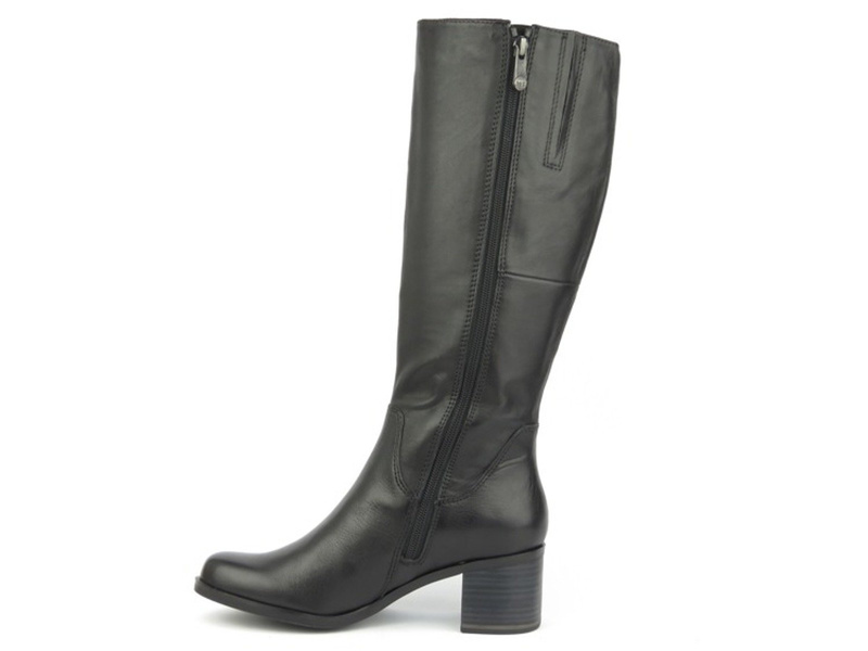 Skórzane kozaki damskie na klocku Marco Tozzi 25525