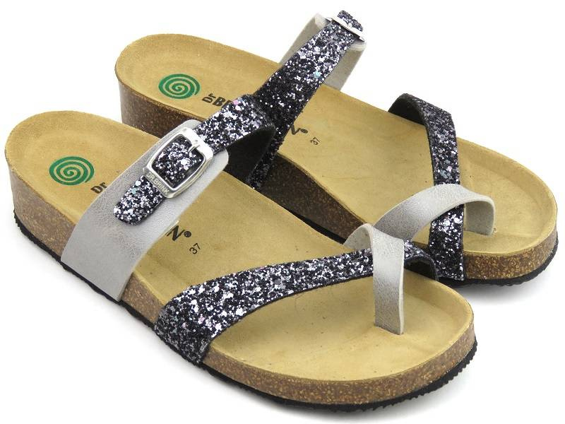 Klapki damskie, japonki na grubej podeszwie - Brinkmann 700177, srebrne