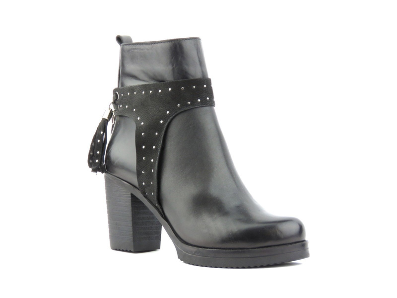 Skórzane botki damskie na słupku - Venezia 1353101, czarne