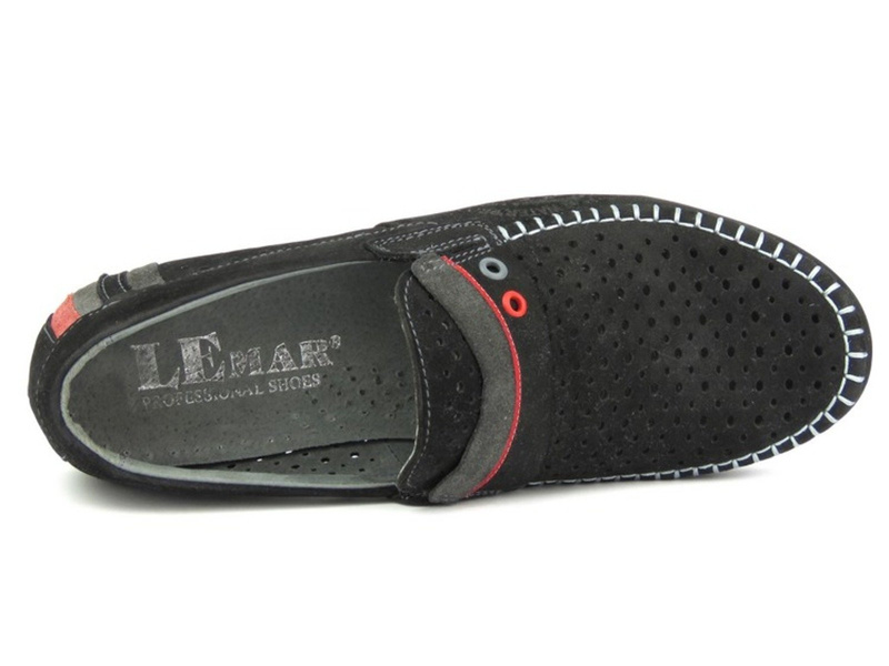 Półbuty, mokasyny męskie ażurowe Lemar 884-6, czarne