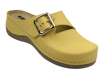 Skórzane klapki damskie żółte Leon 933