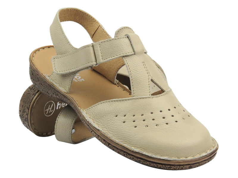 Skórzane sandały damskie ecru Helios Komfort 128
