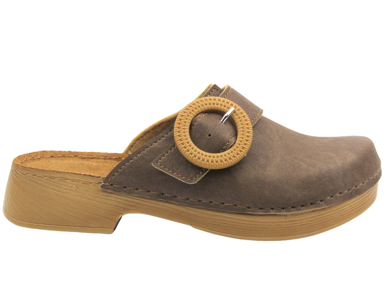 Klapki damskie, chodaki na delikatnym obcasie - INBLU TF-01, brązowe