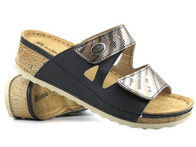 Klapki damskie z paskami na rzep - INBLU NV-02, czarne