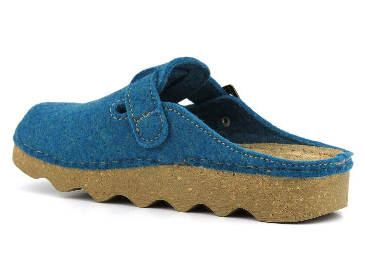 Filcowe kapcie damskie na korkowej podeszwie - Inblu POKS, niebieskie