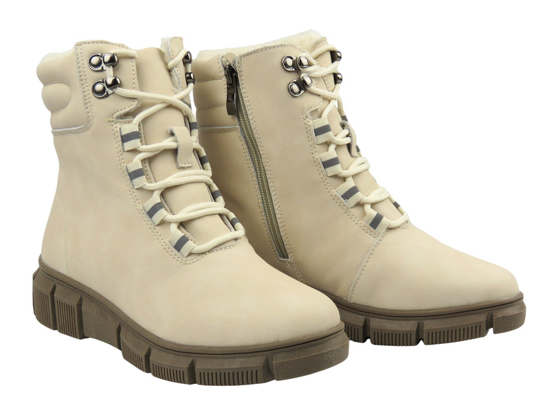 Wygodne botki damskie ze skóry Nika Komfort H-238, beżowe