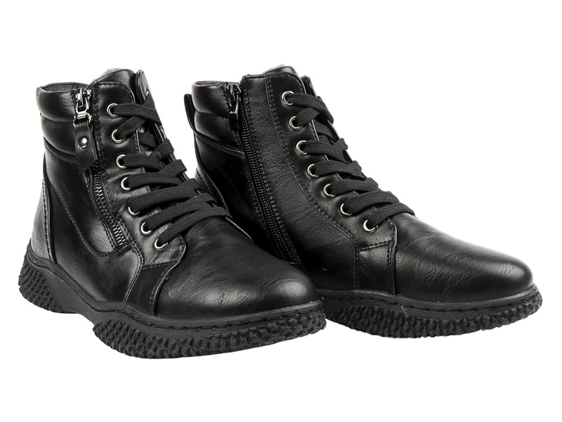 Wygodne botki damskie ze skóry ekologicznej Unisoft 24BT02-7978, czarne