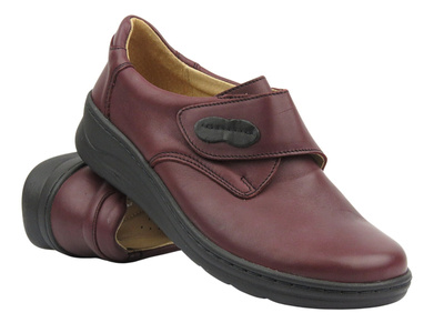 Półbuty damskie na rzep - Helios 418, ciemnowiśniowe