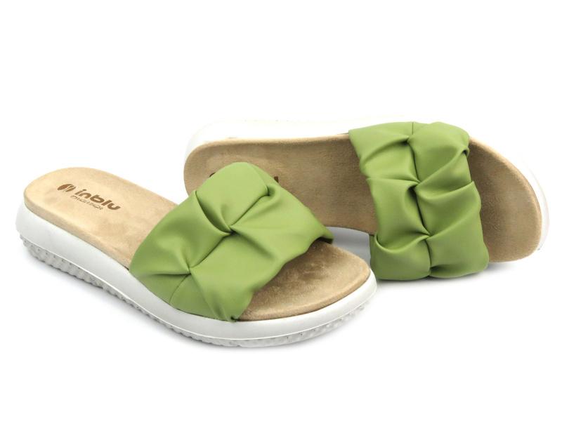 Klapki damskie ze zdobioną cholewką - INBLU TT-22, jasnozielone