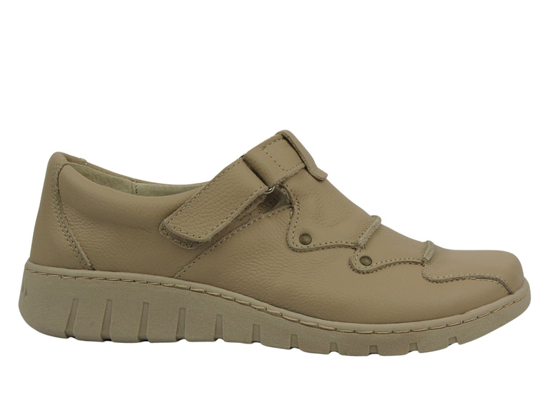 Skórzane półbuty damskie zapinane na rzep - Helios Komfort 780-2S, ecru