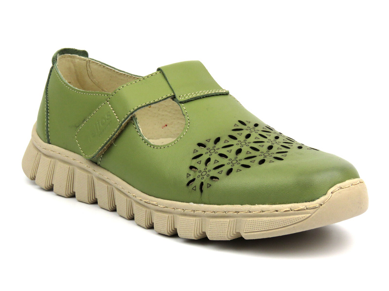Skórzane półbuty damskie wiosenno-letnie - Helios Komfort 421, zielone