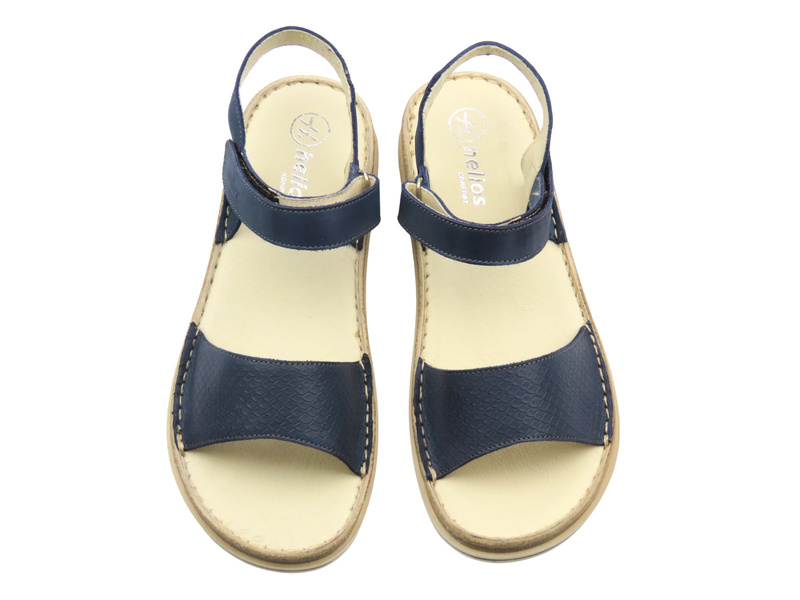 Skórzane sandały damskie na rzep granatowe Helios Komfort 127