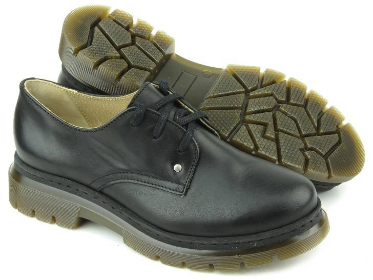 Skórzane półbuty damskie polskiej marki - HELIOS Komfort 412, czarne