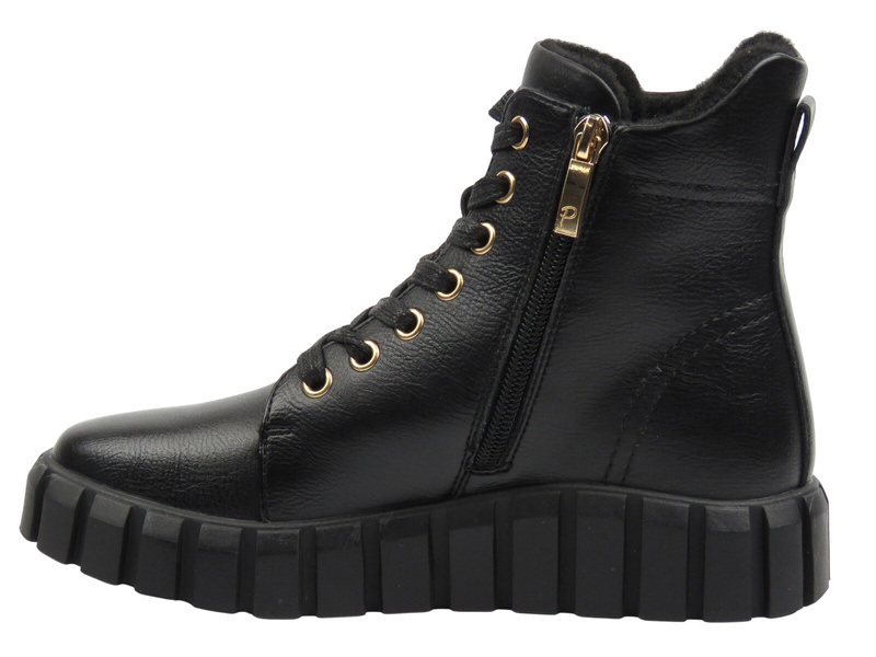 Ocieplane botki, trzewiki damskie - Potocki 25-19316, czarne