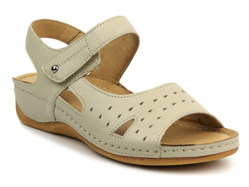 Skórzane sandały damskie na rzep kremowe Pollonus 1515