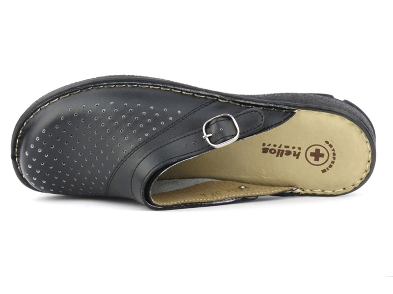 Skórzane klapki damskie polskiej marki Helios Komfort 654, czarne